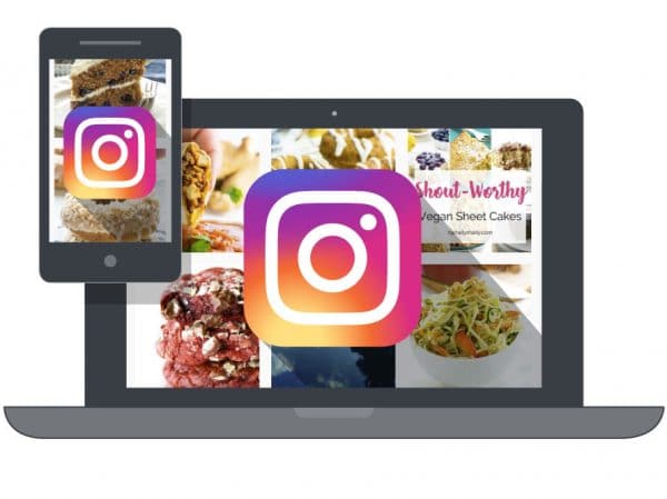 Mobile phone and laptop graphic with Instagram logo icons