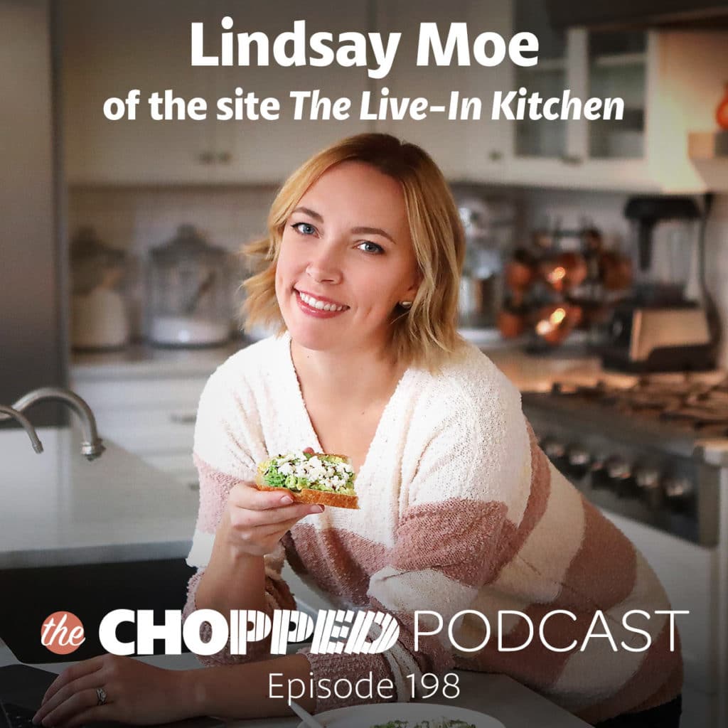 A photo of Lindsay Moe indicates she's the next guest on the Chopped Podcast.